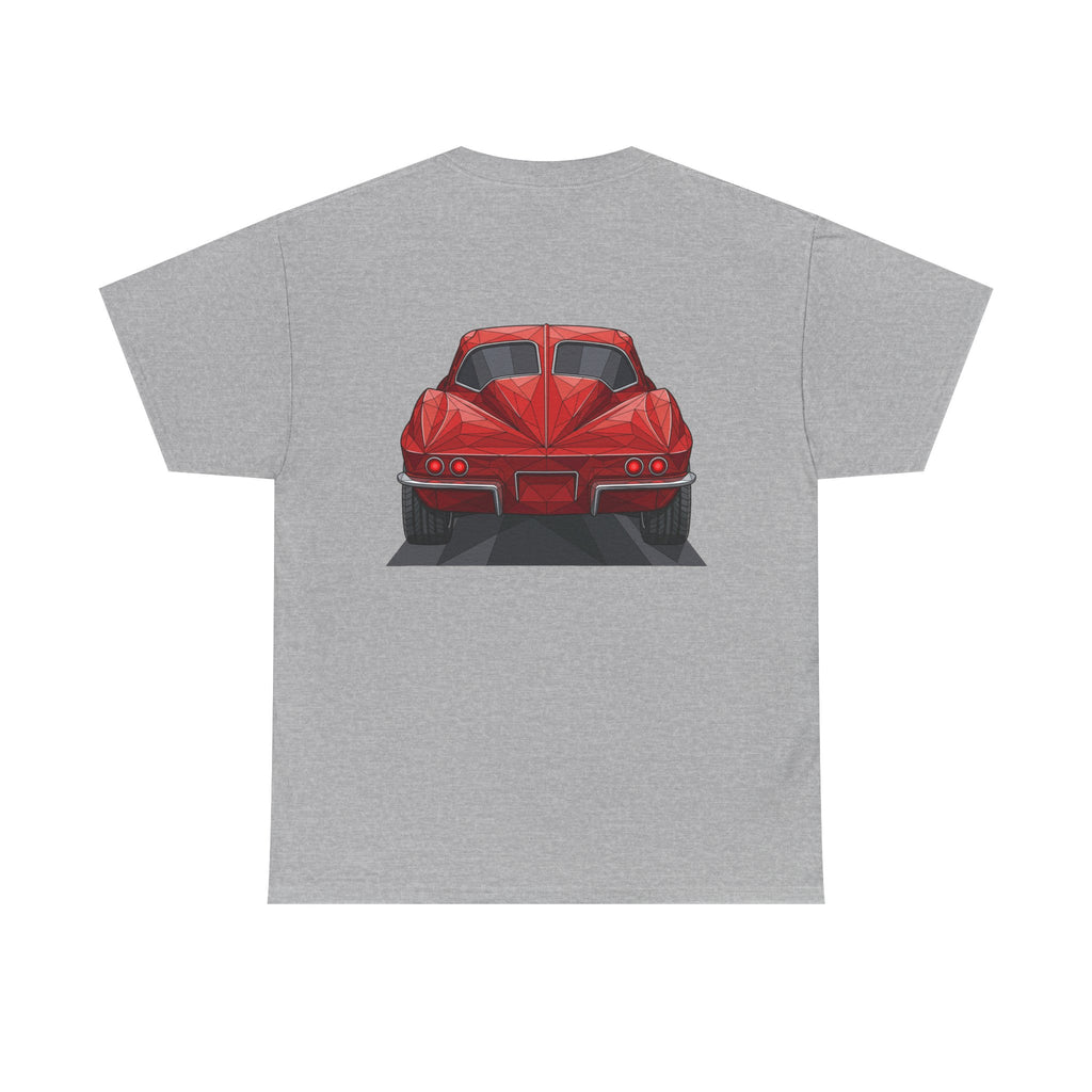 Light gray crew-neck T-shirt with centered red sports coupe graphic