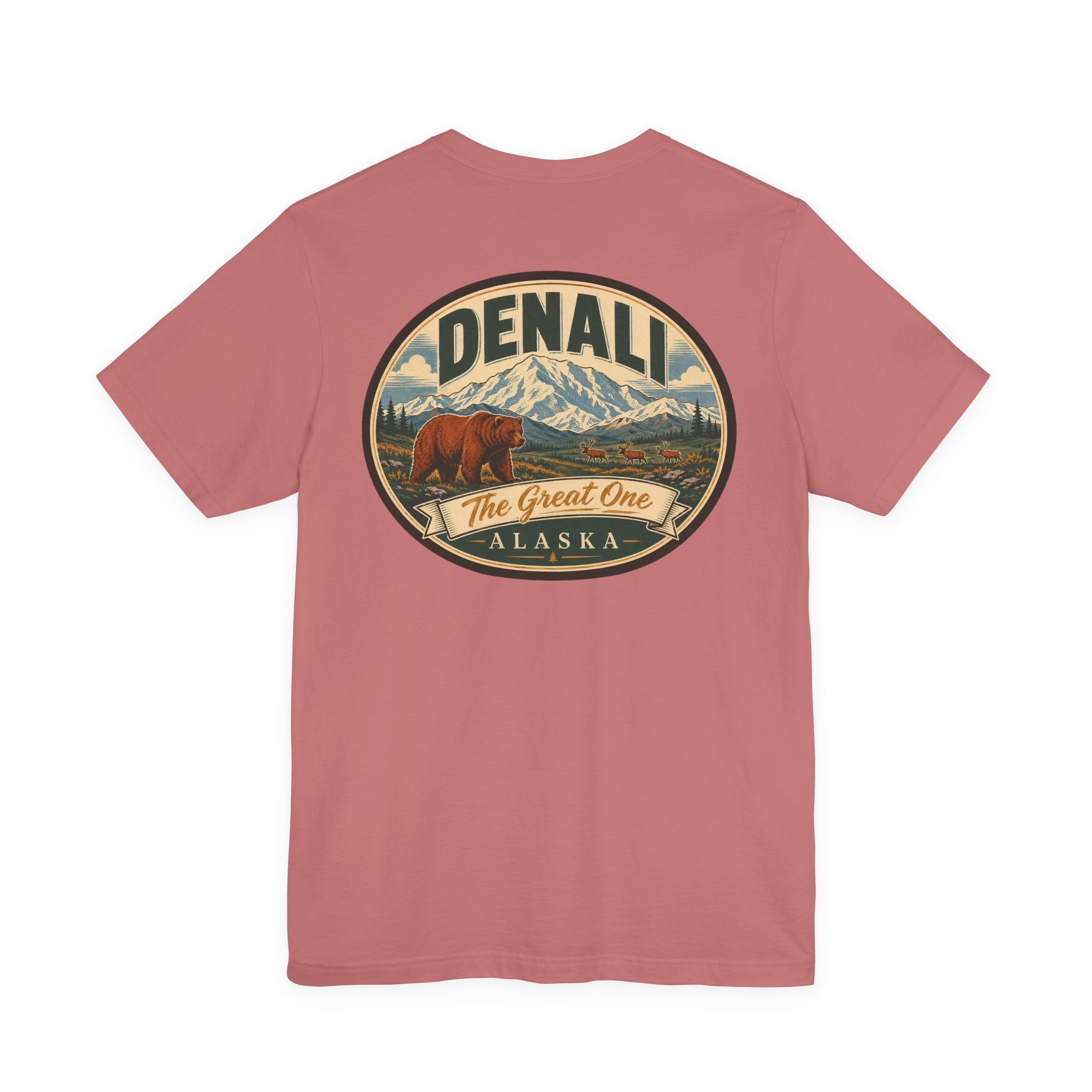 Mauve crewneck T-shirt with Denali Great One round graphic