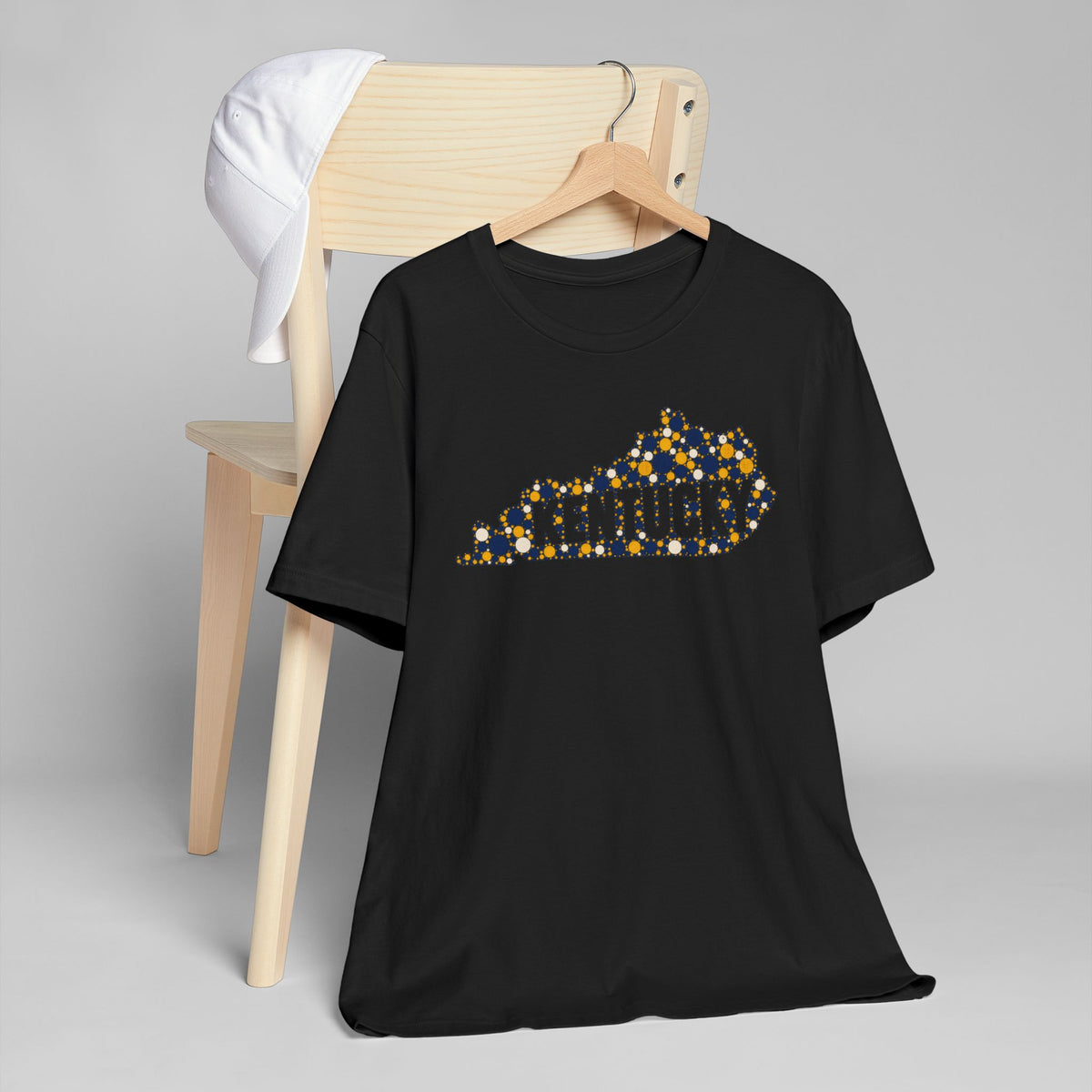 Kentucky State Shape T-Shirt | Blue and Gold Pattern Kentucky Outline Graphic Tee