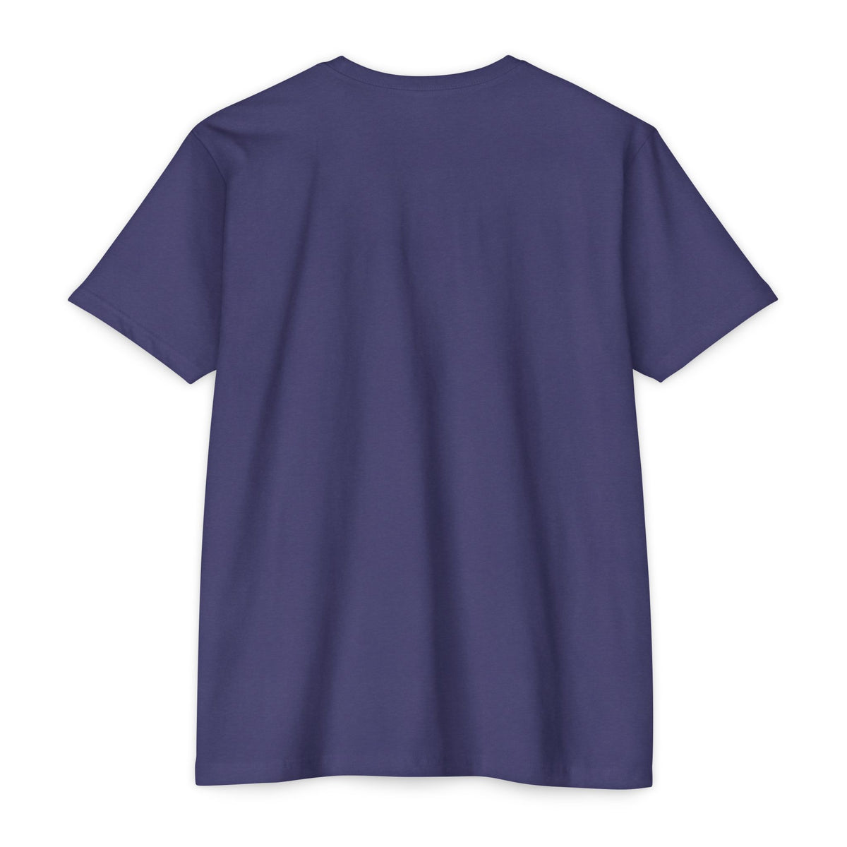 Purple crewneck t-shirt, short sleeves, straight hem.