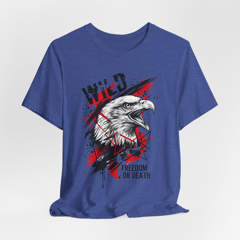 Royal blue T-shirt with eagle head graphic and "Freedom or Death" wording at chest