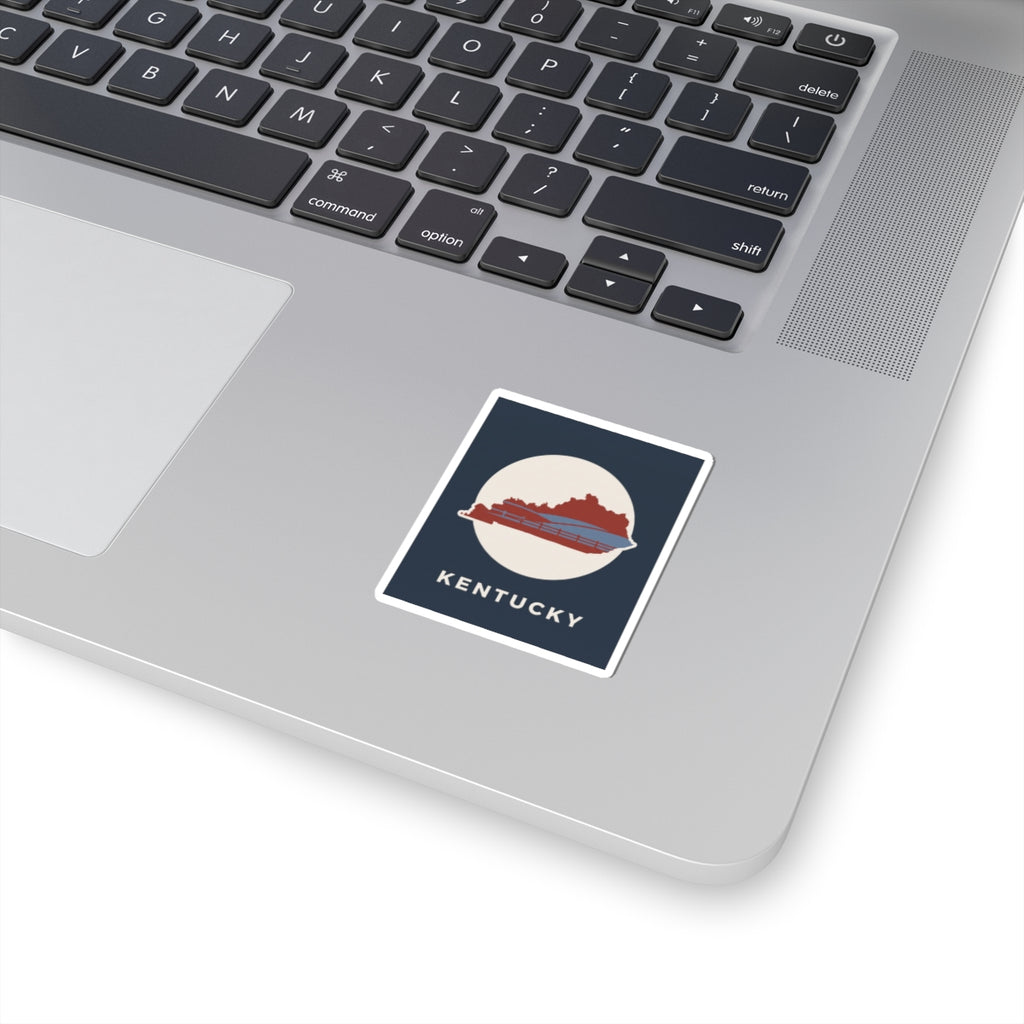 Kentucky bridge travel sticker decal with white border, red and blue skyline graphic