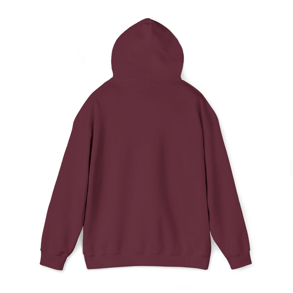 Unisex maroon hoodie back view with hood and long sleeves