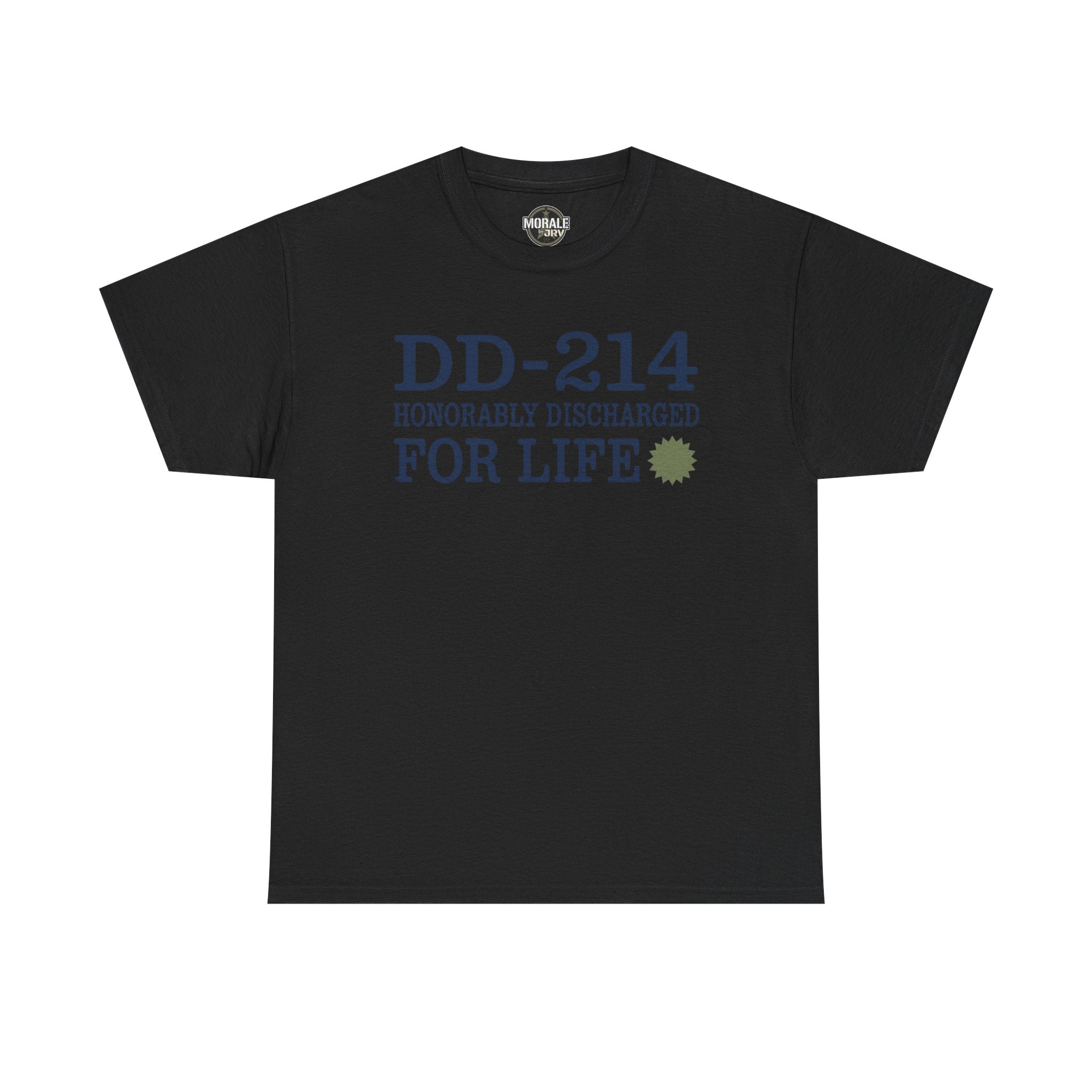 Black T-shirt with DD-214 Honorable Discharged For Life front print