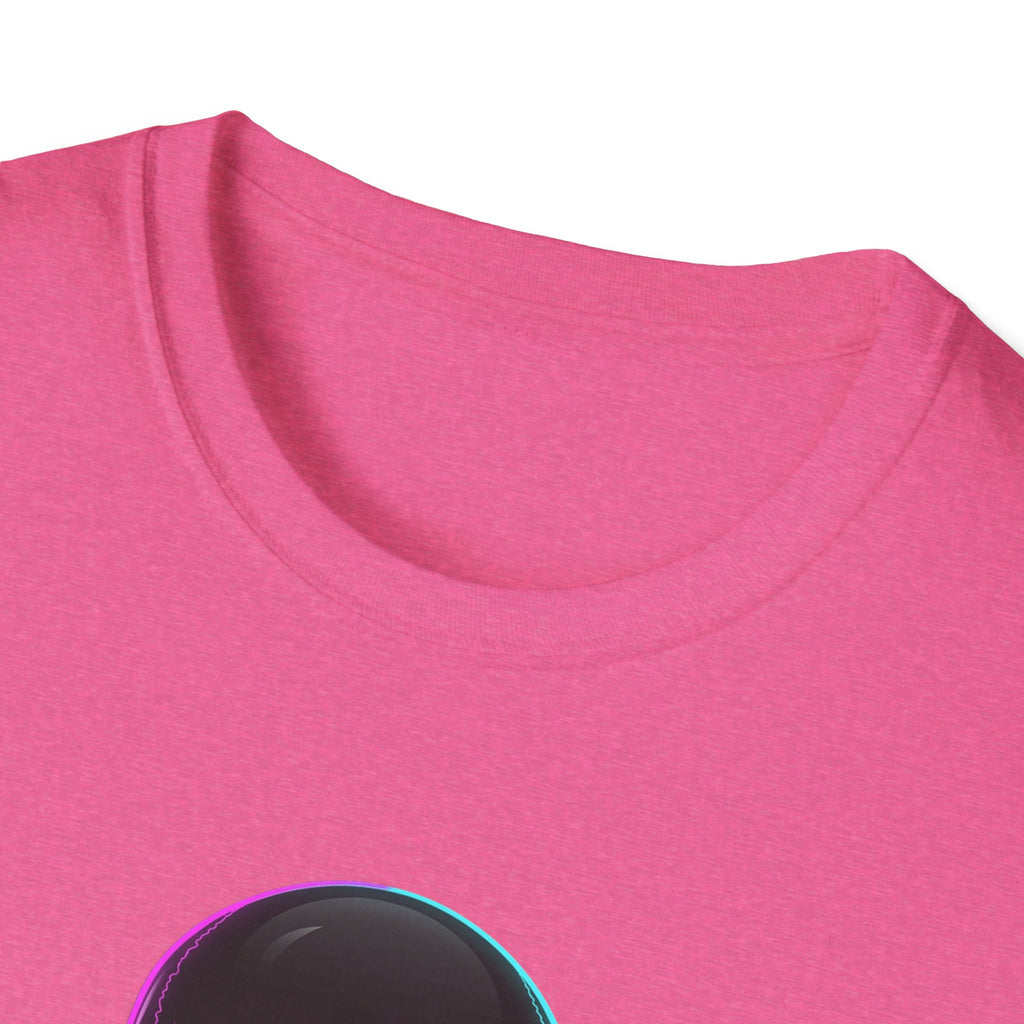 Hot pink T-shirt neckline with partial neon skull graphic edge