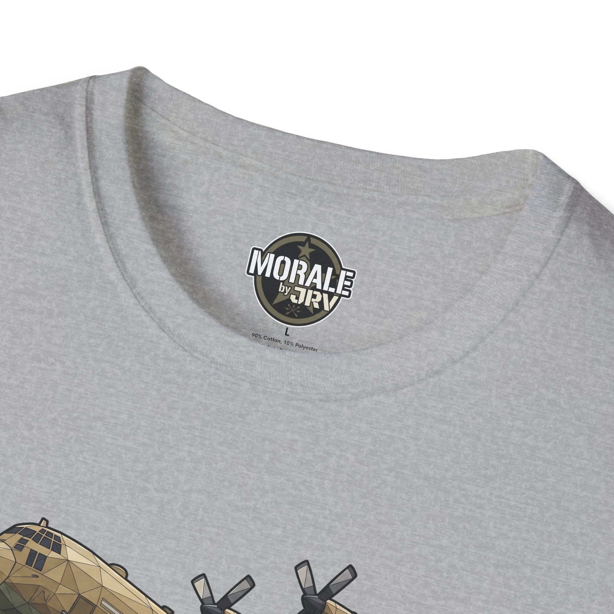 Sport Grey T-shirt neckline with “MORAL” by “TRIV” logo badge