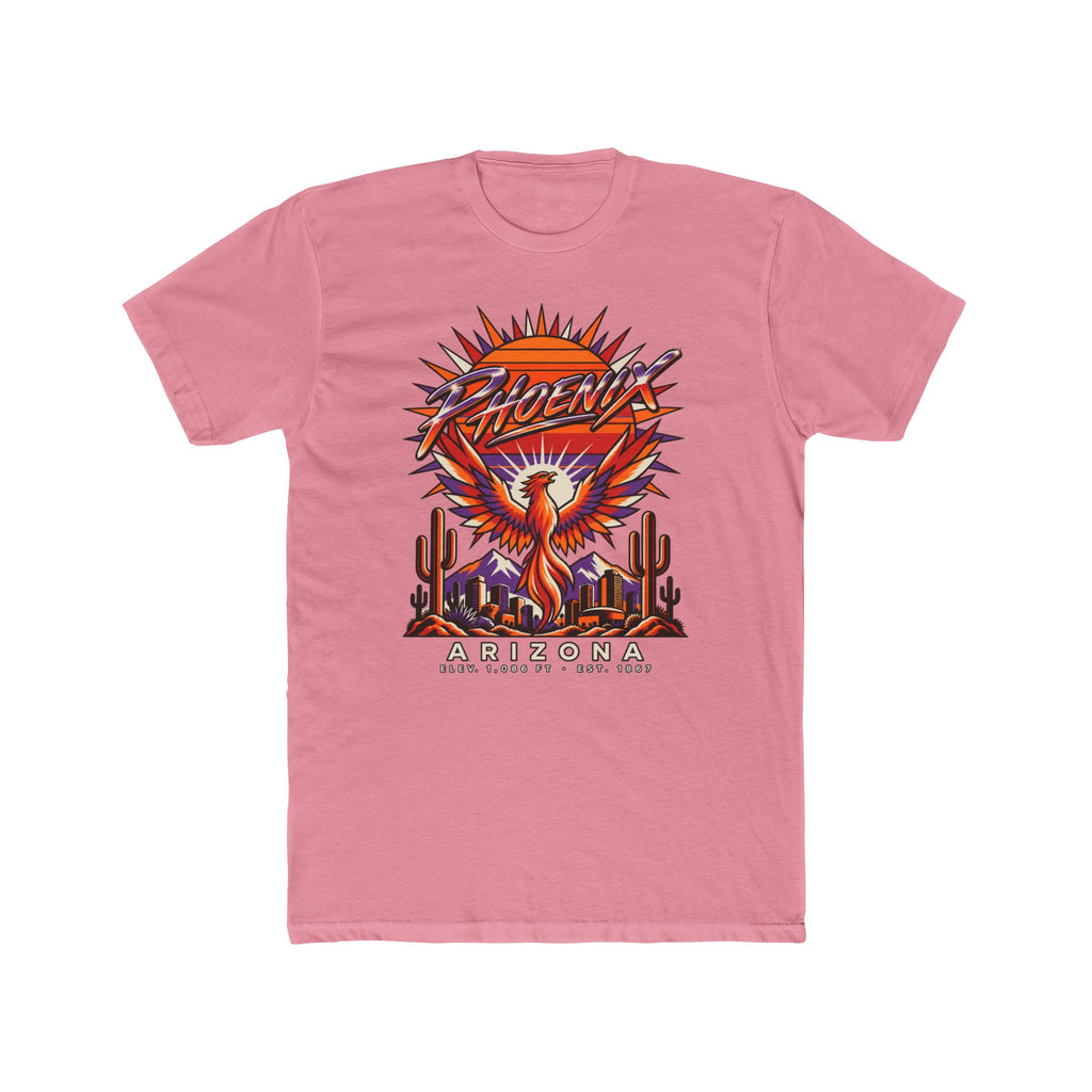 Light pink crew-neck T-shirt with colorful phoenix-and-cactus Arizona graphic