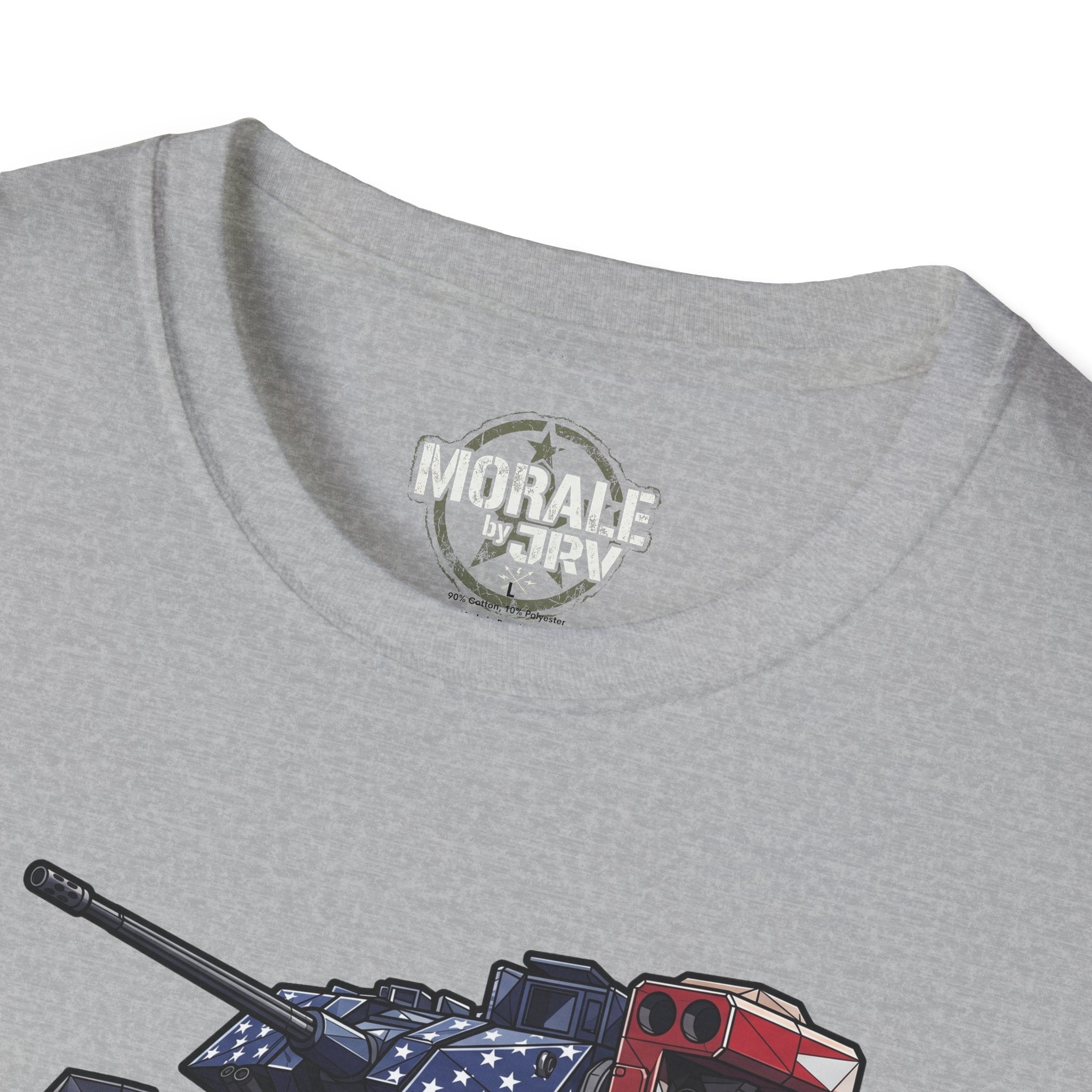 Sport Grey Tank T-shirt neckline label close-up and part of tank graphic