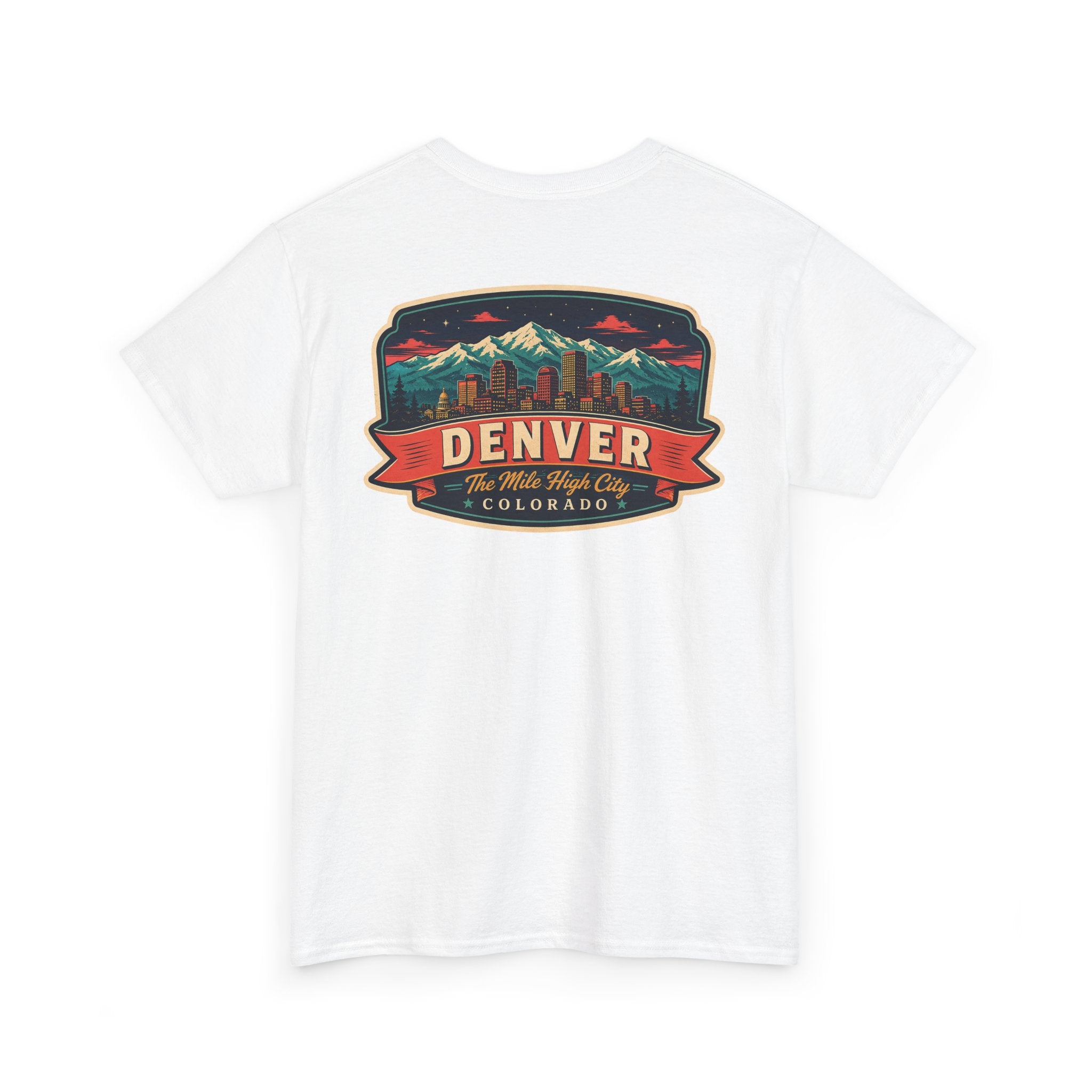 White T-shirt with Denver city badge graphic on chest