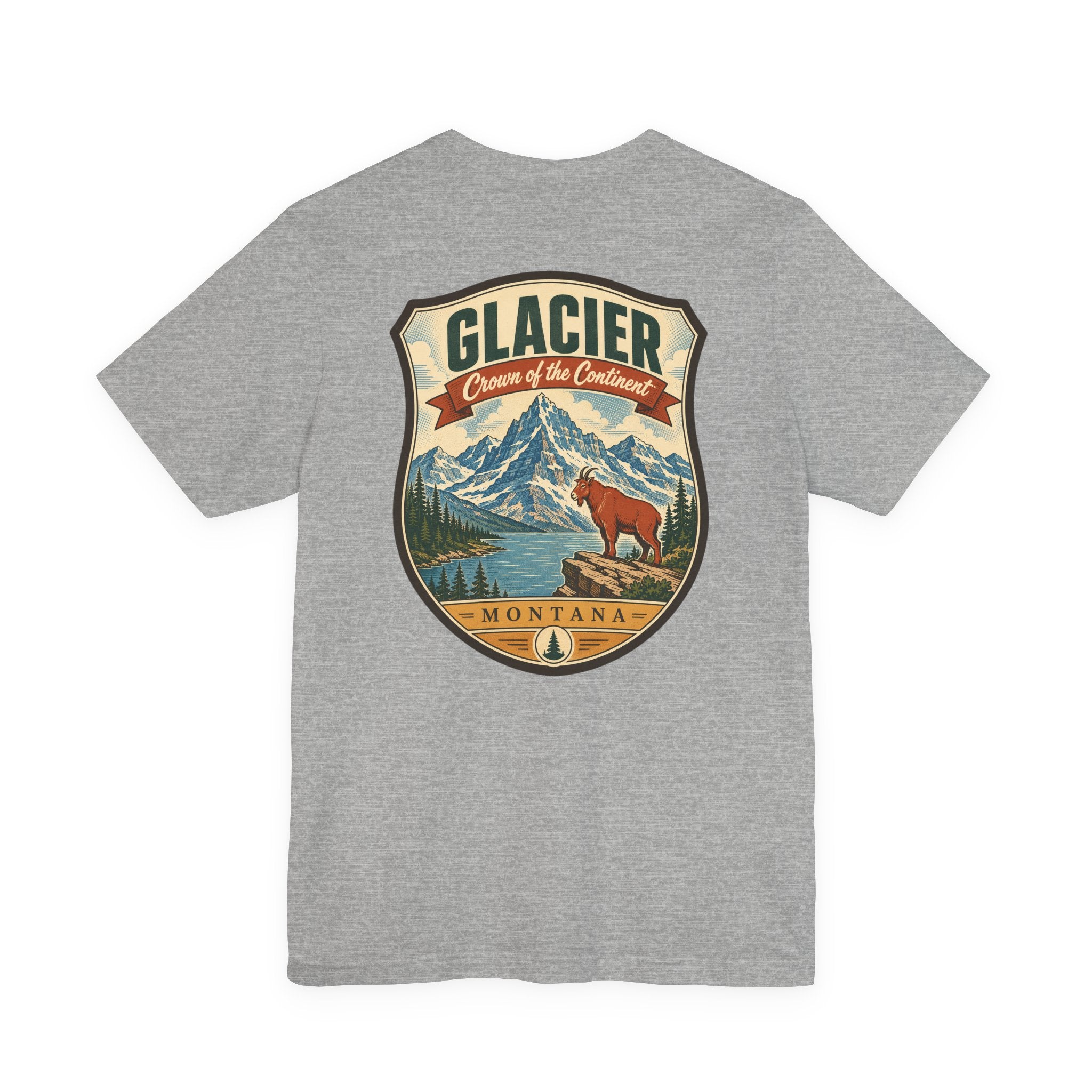 Glacier National Park t-shirt in dark heather gray with large back mountain and bear graphic