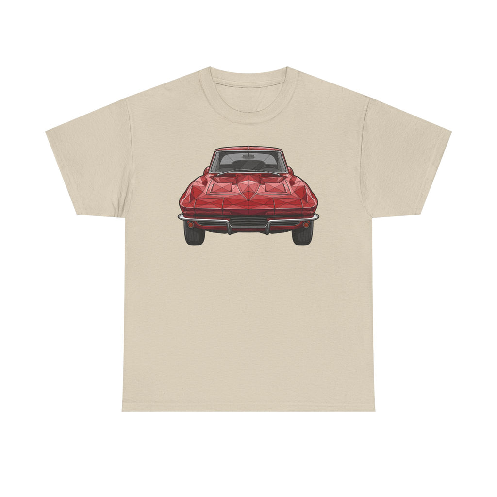 Sand T-shirt with red retro sports coupe graphic on the chest