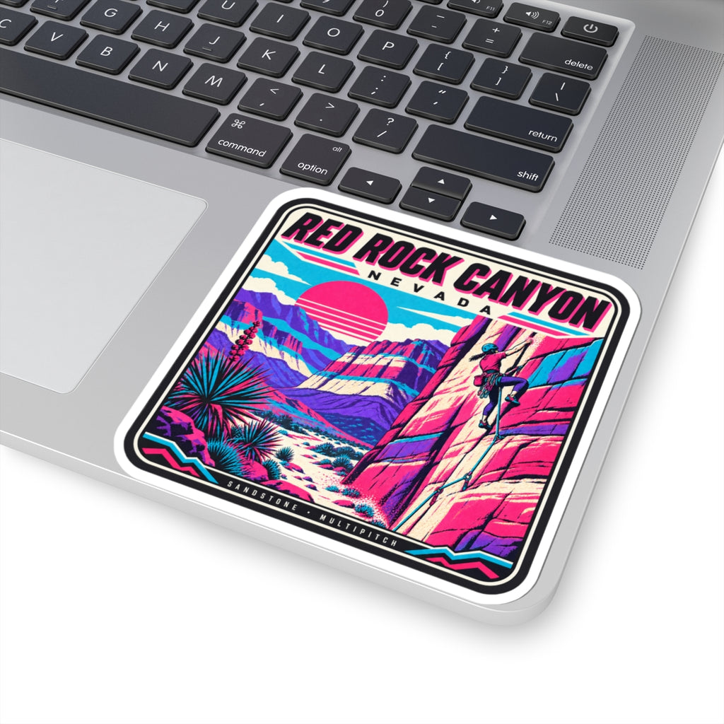 Square kiss-cut sticker with Red Rock Canyon Nevada text above colorful canyon scene