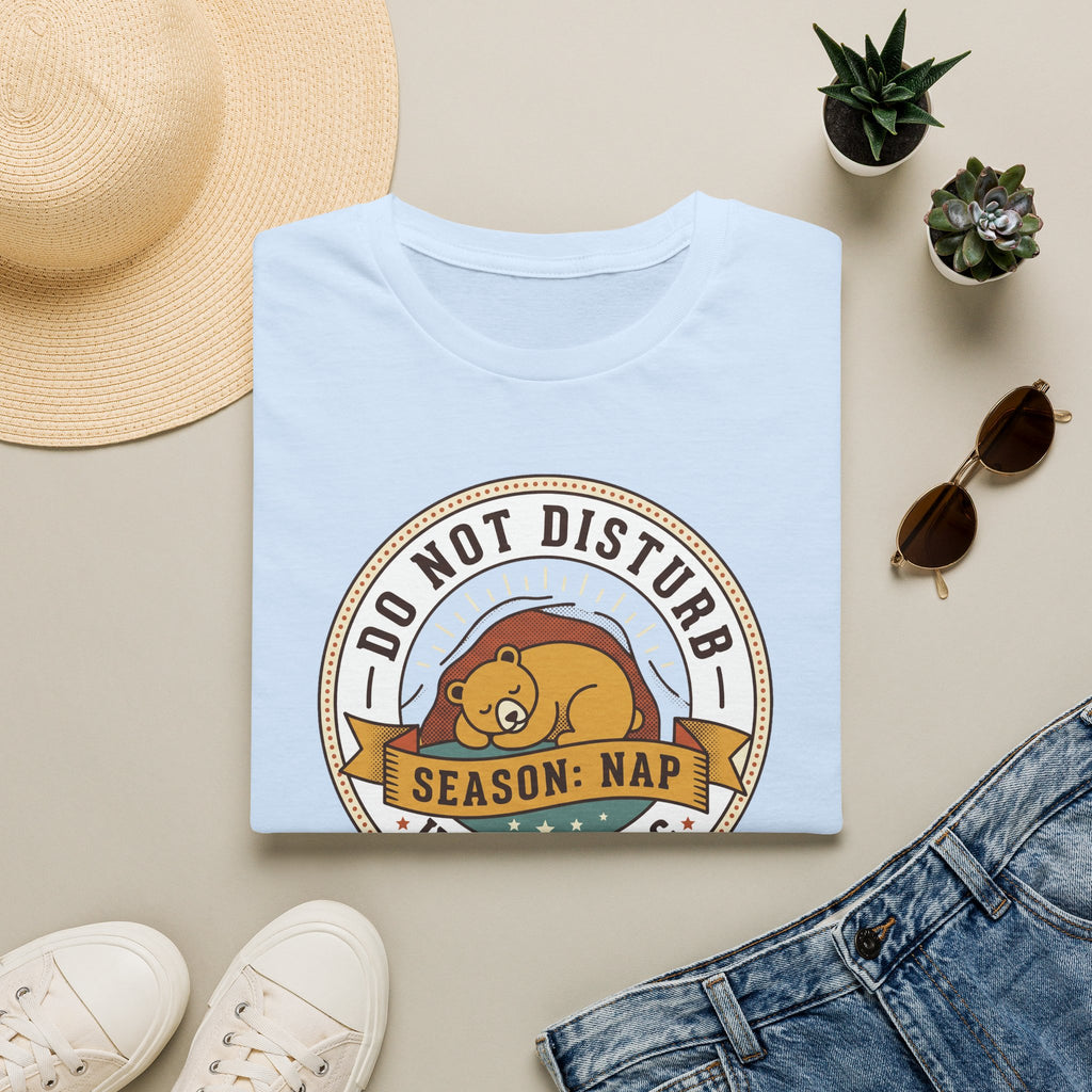 Light blue nap T-shirt with circular bear 'Season: Nap' graphic