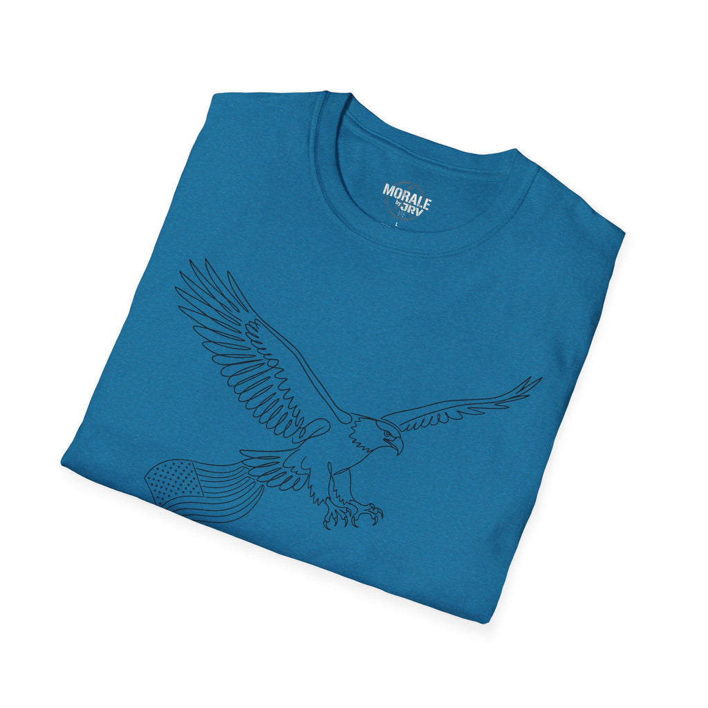 Royal blue T-Shirt with minimal eagle outline and wing stripe graphic