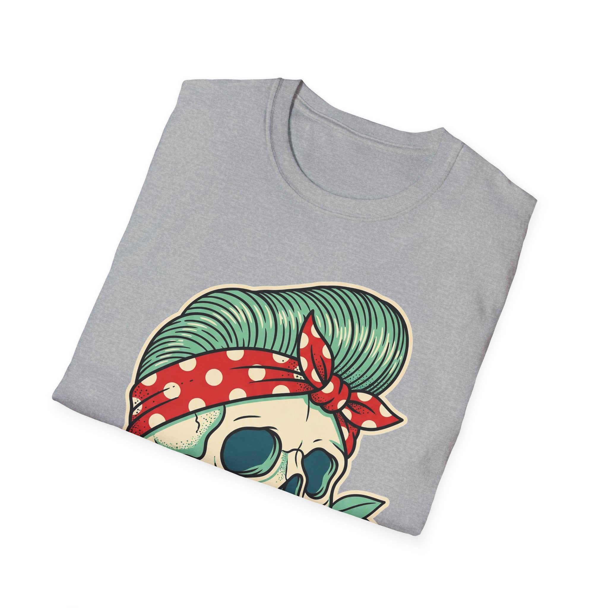 Sport Grey T-shirt with vintage skull and cherry bandana graphic on front