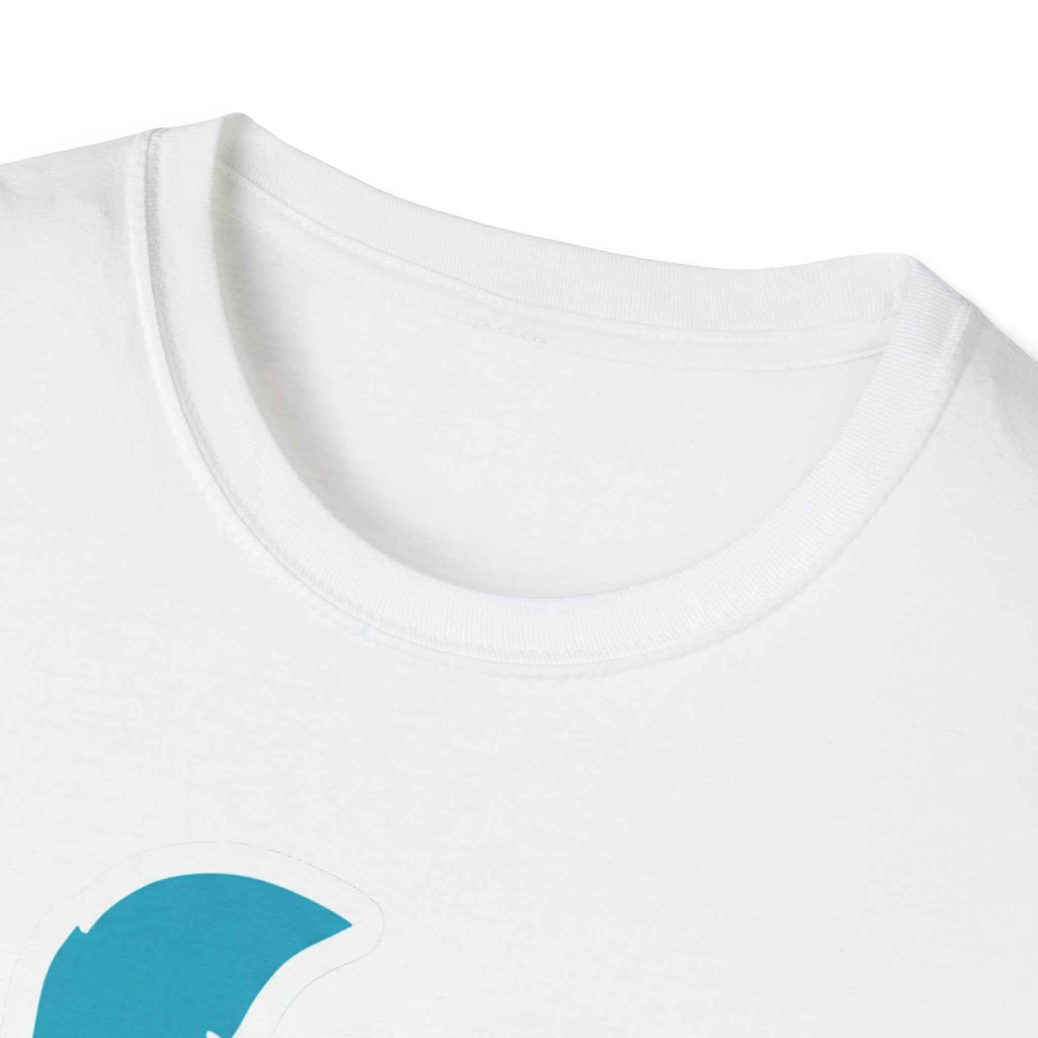 White crew-neck T-shirt neckline close-up, plain fabric