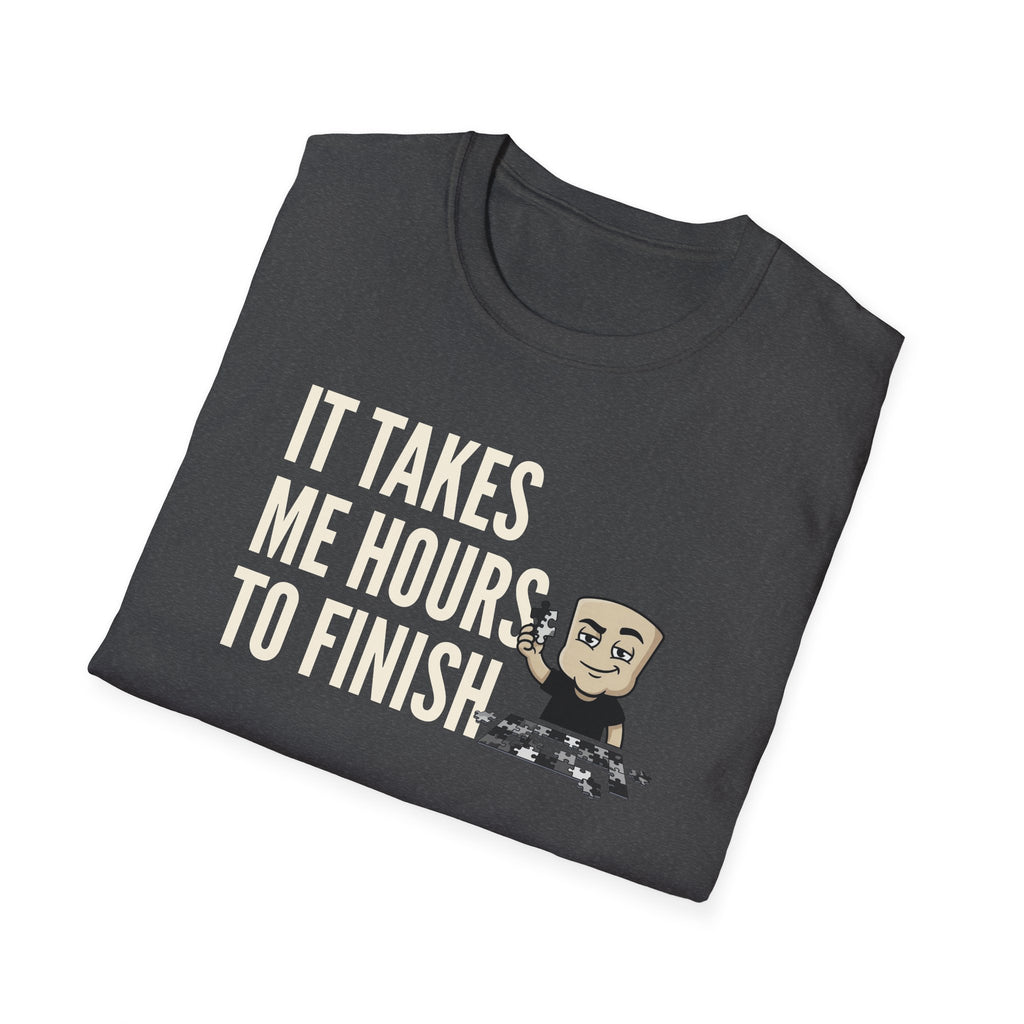 Dark gray T-shirt with puzzle quote graphic