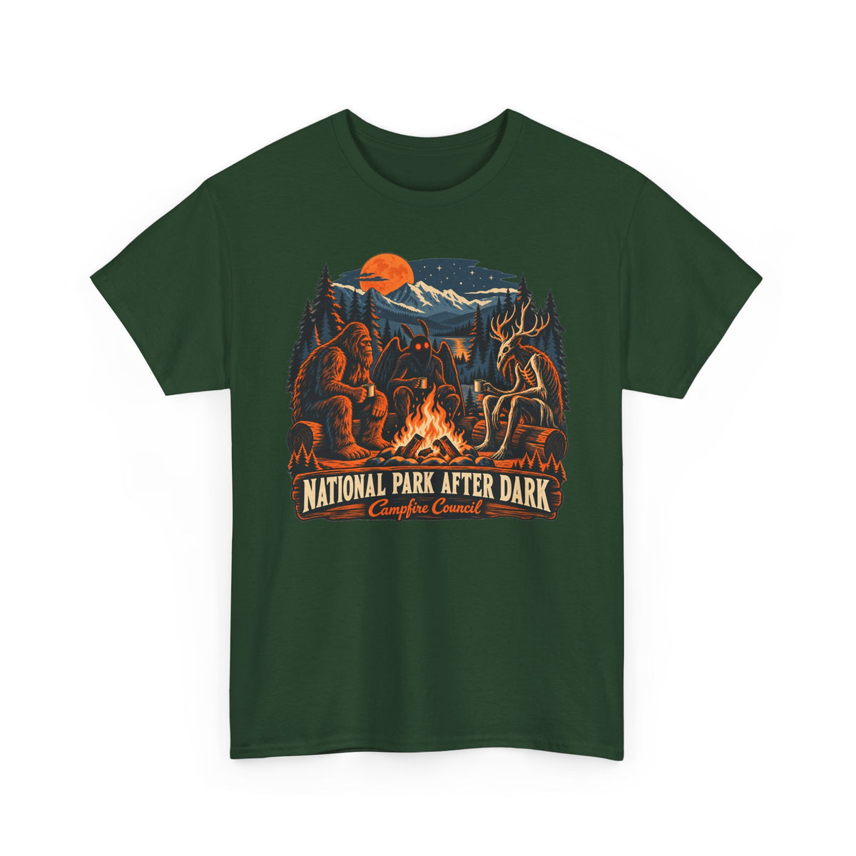 National Park After Dark Campfire Concert T-Shirt, Bear and Elk Mountain Camping Shirt for Men and Women, Hiking Gift Tee