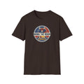 Bull mascot graphic T-shirt in dark chocolate brown with round logo front print
