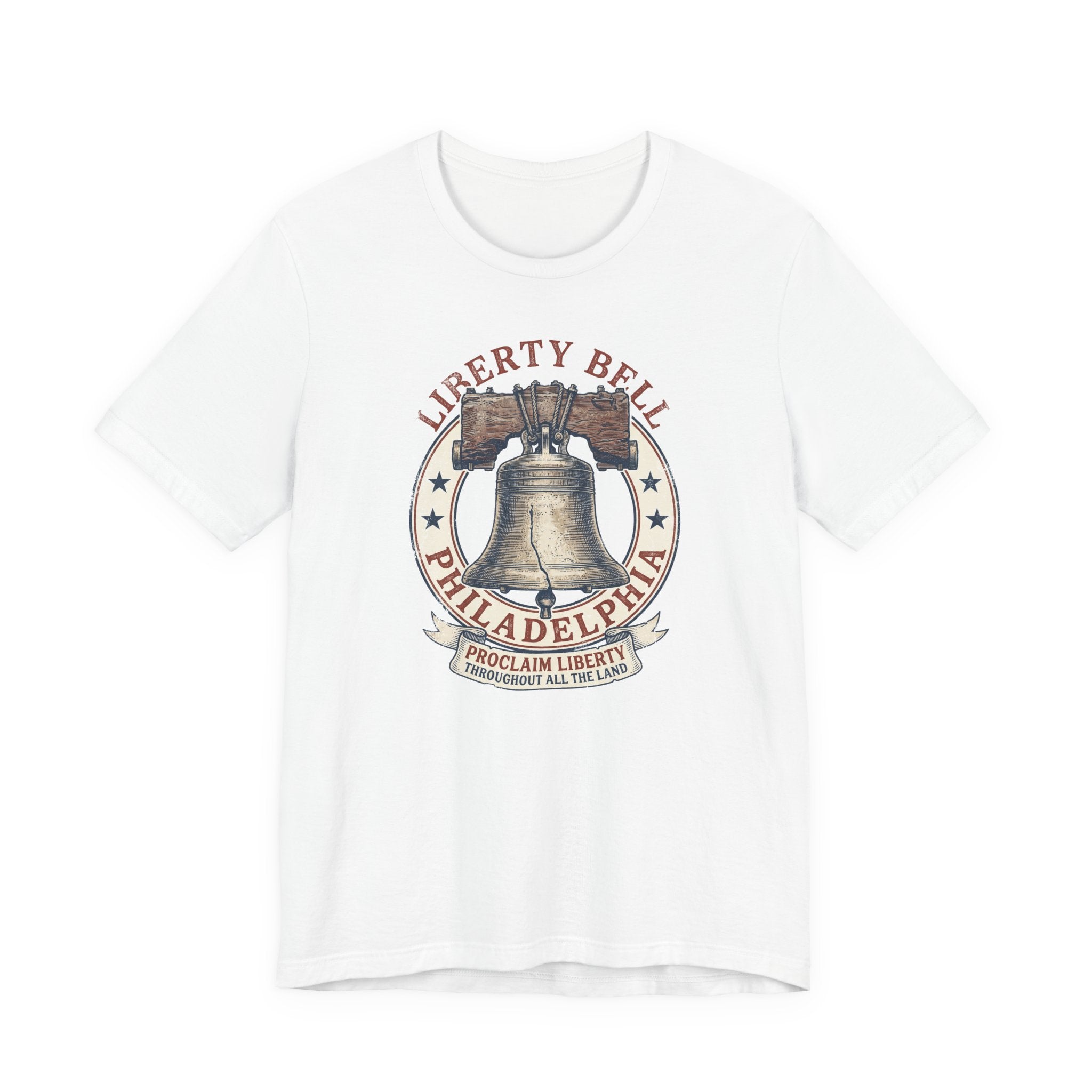 White T-shirt with Liberty Bell graphic emblem at center chest