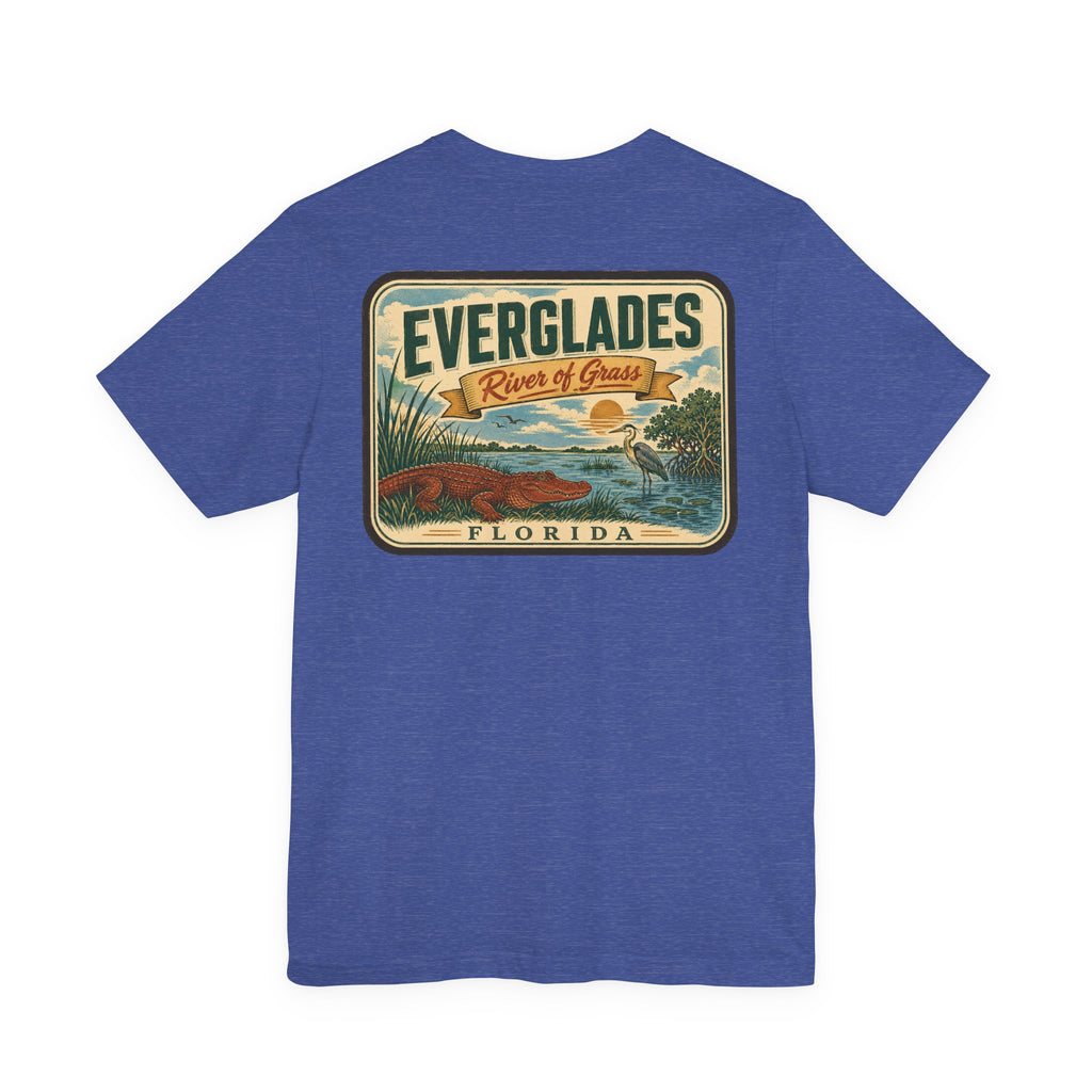 Blue graphic T-shirt with Everglades River of Grass panel on the back