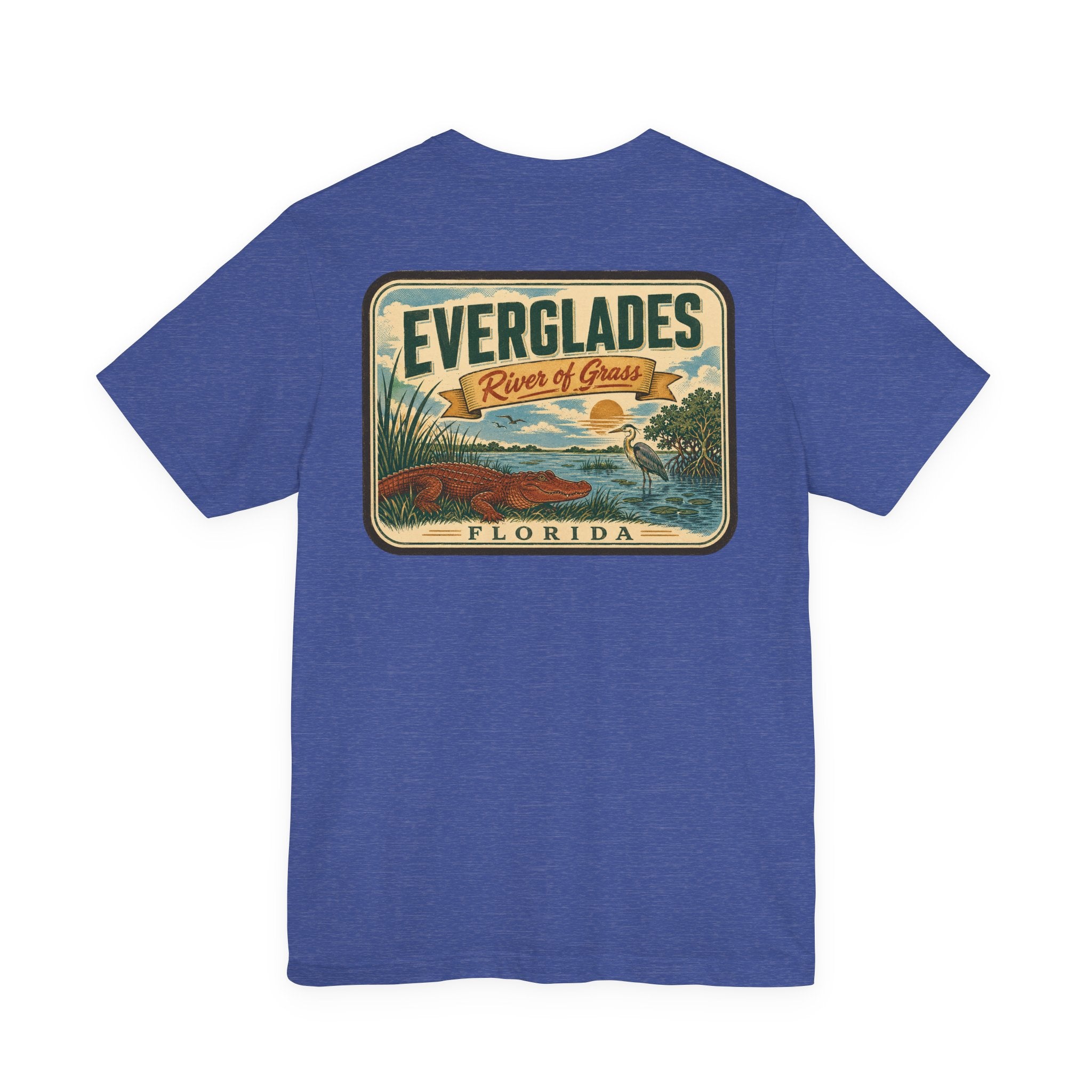 Blue graphic T-shirt with Everglades River of Grass panel on the back