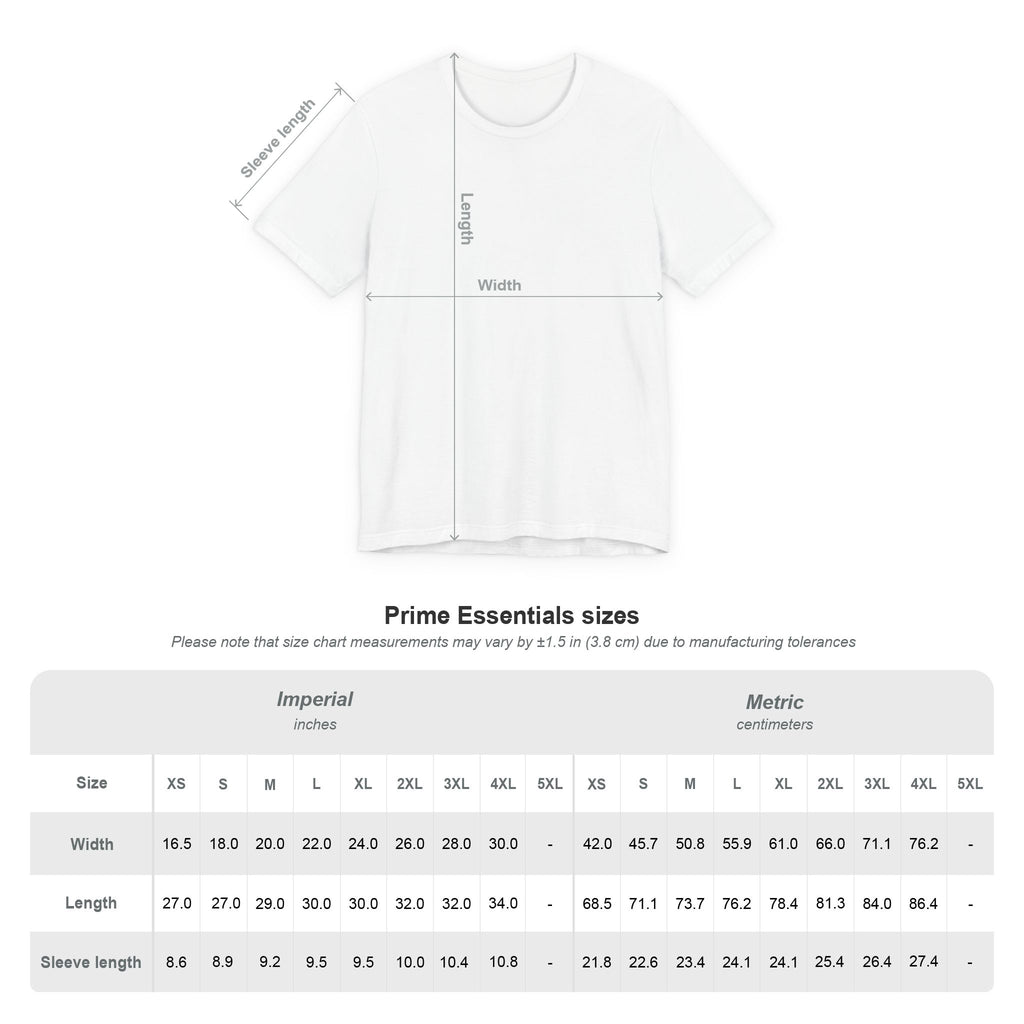 White crew-neck t-shirt with measurement line overlay