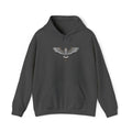 Dark gray unisex hoodie with drawstring hood, front pocket, rhinestone eagle chest design