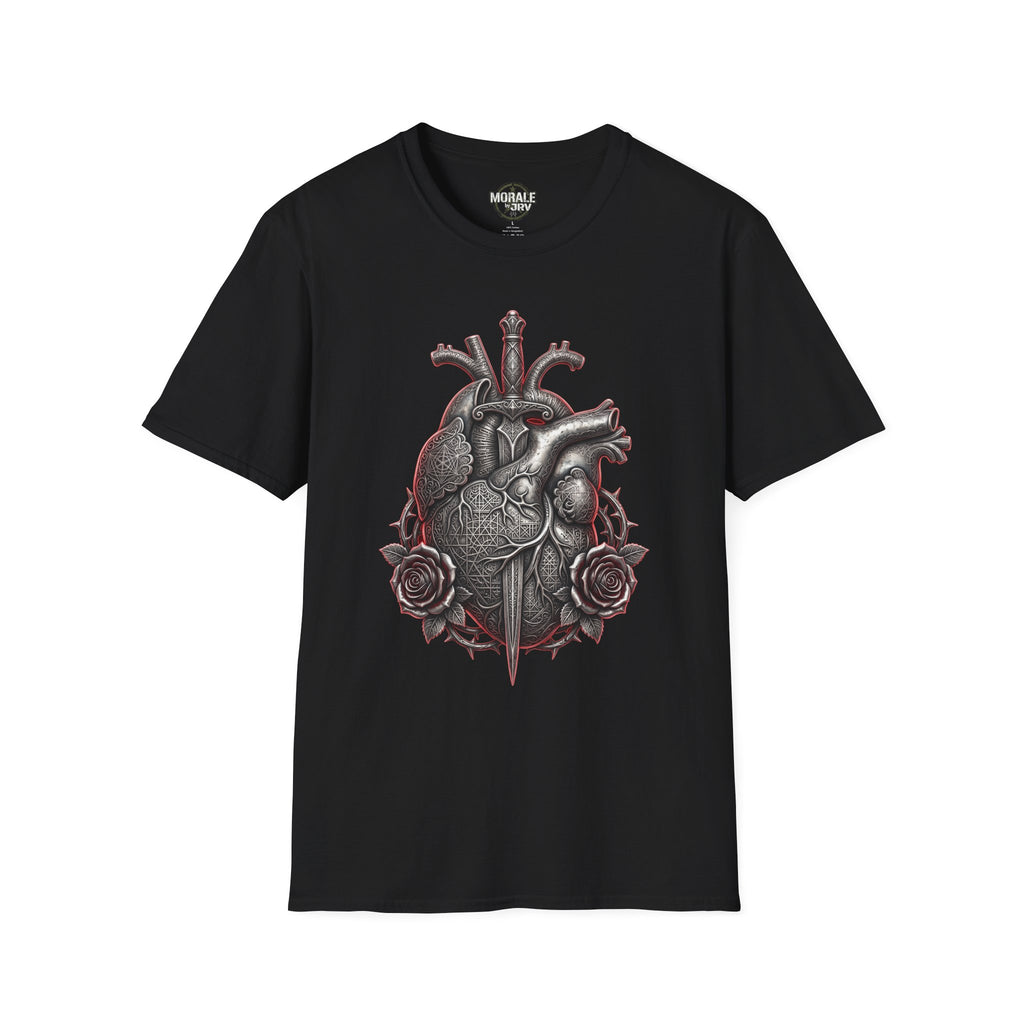 Anatomical heart and roses T-shirt, black gothic medical illustration
