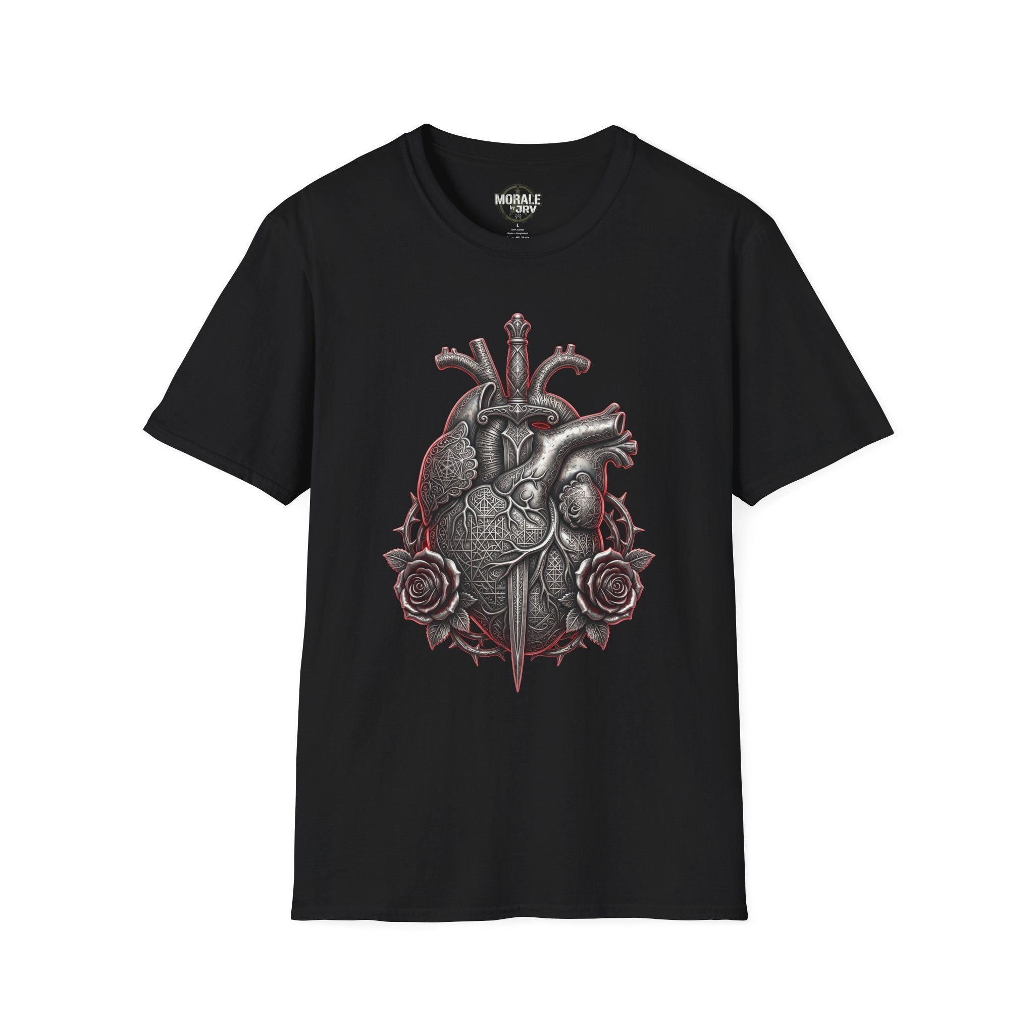 Anatomical heart and roses T-shirt, black gothic medical illustration