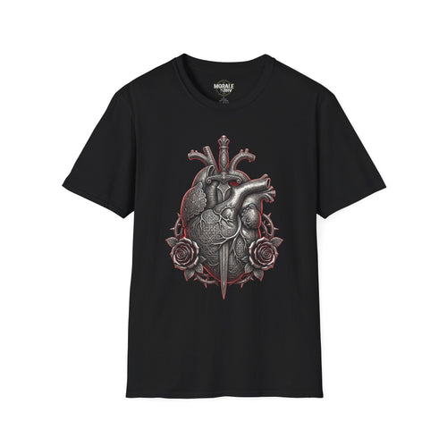 Anatomical heart and roses T-shirt, black gothic medical illustration