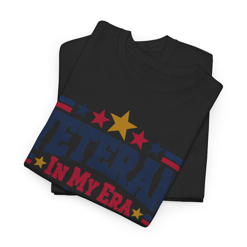 Black short-sleeve T-shirt with patriotic star and stripe front graphic