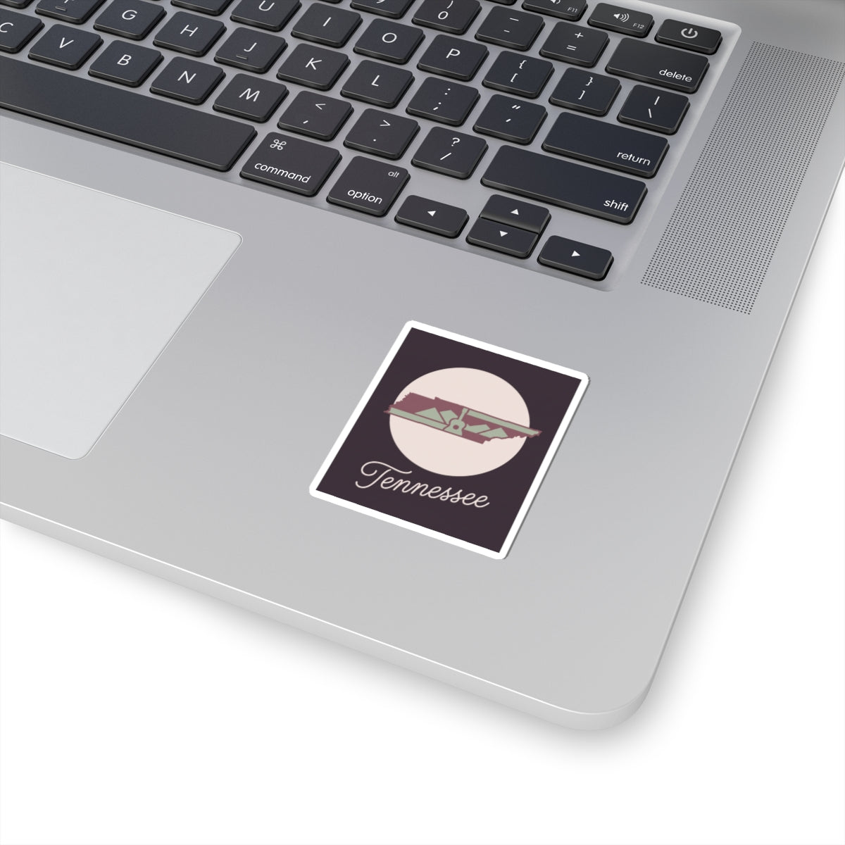 Tennessee state decal sticker: dark purple square with mountain silhouette and script