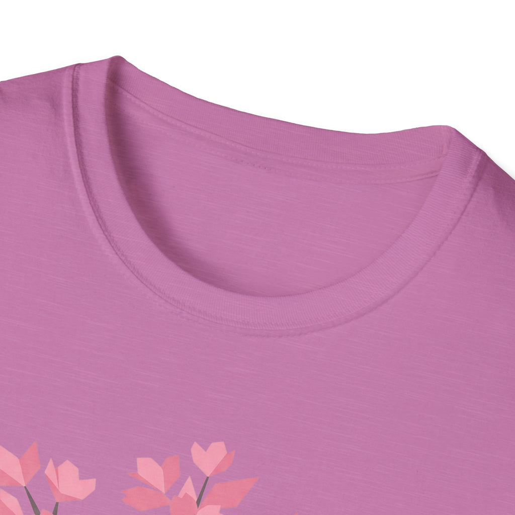 Pink T-shirt close-up of crew neck collar and fabric texture