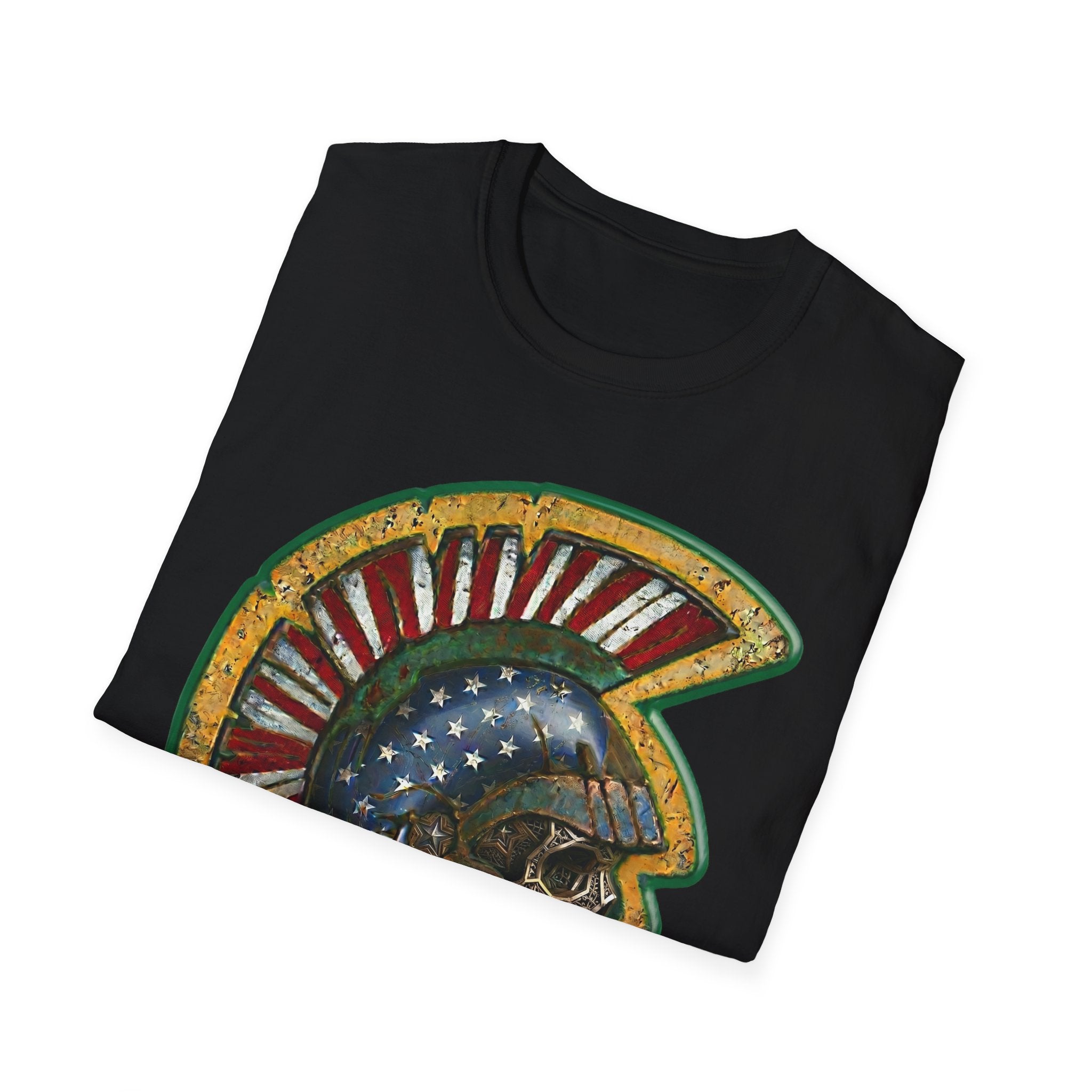 Black T-shirt with American flag helmet skull graphic