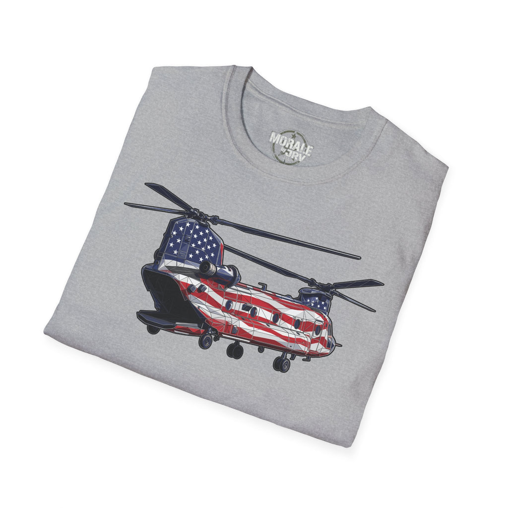 CH-47 Chinook T-Shirt, sport grey, American flag helicopter graphic
