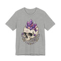 Athletic heather gray unisex T-shirt with purple crystal skull front design