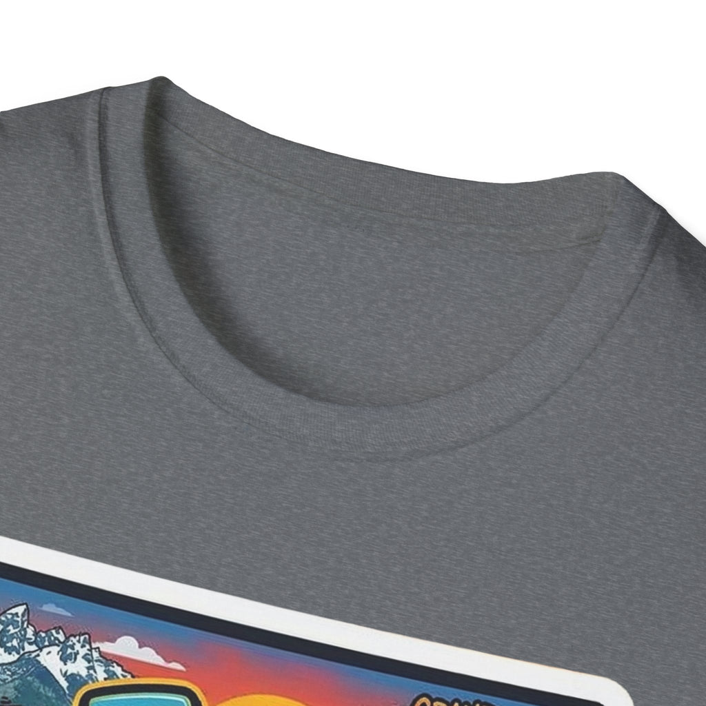 Heather grey T-shirt neckline close-up