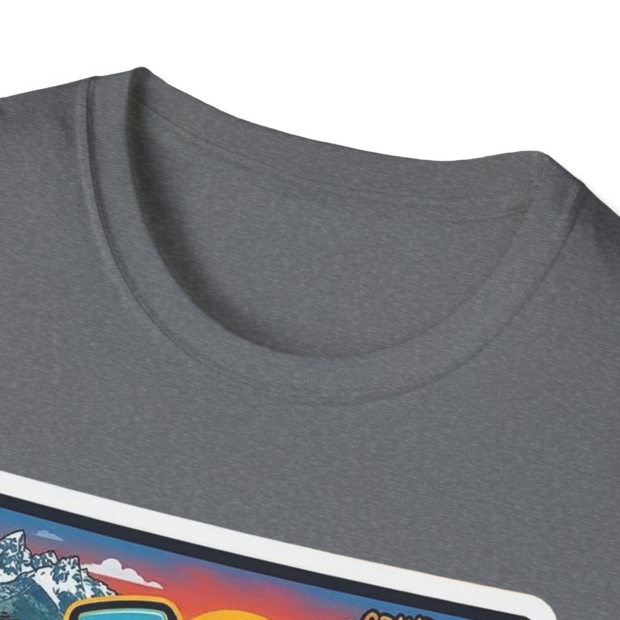 Heather grey T-shirt neckline close-up