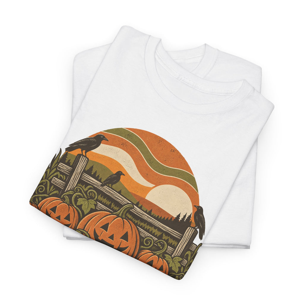 Pumpkin Patch T-Shirt, Retro Jack O Lantern Sunset Fall Halloween Shirt for Women and Men, Vintage Autumn Farm Graphic Tee