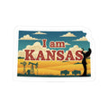 I am Kansas sticker with colorful landscape and bold lettering, die-cut with white border