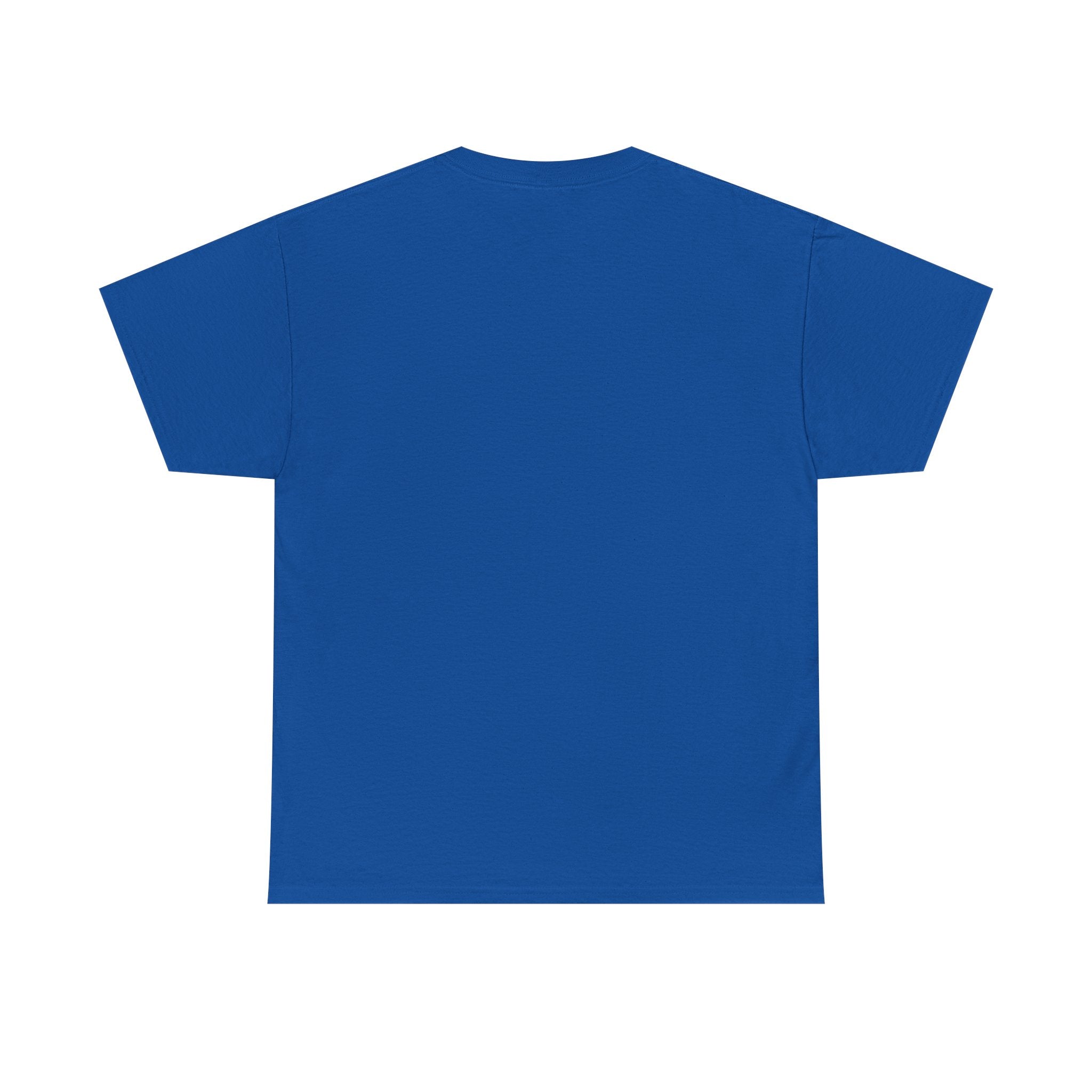 Royal blue T-shirt with crew neck and short sleeves, plain back view