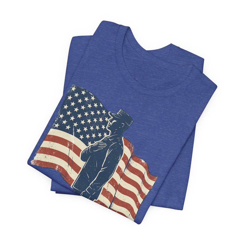 Royal blue T-shirt pair with saluting soldier and American flag graphic