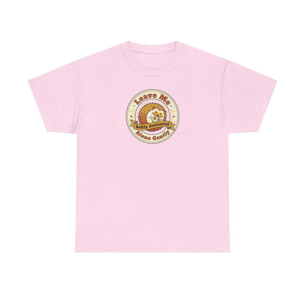 Light pink T-shirt with circular graphic emblem at chest