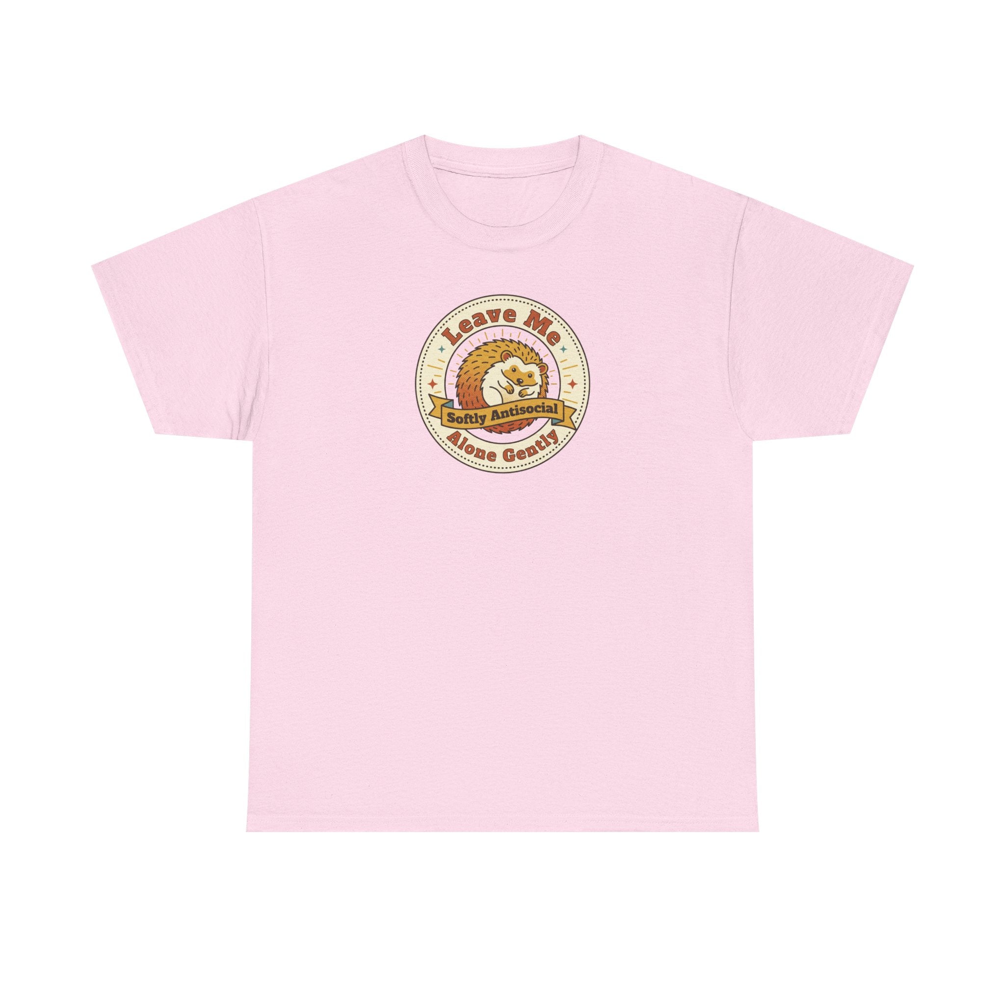 Light pink T-shirt with circular graphic emblem at chest