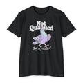 Black crew-neck T-shirt with Not Qualified pigeon graphic