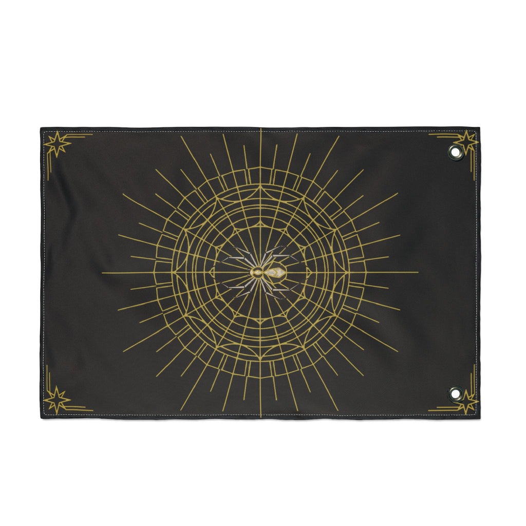 Black double-sided Halloween flag with gold spider web mandala and top/bottom grommets