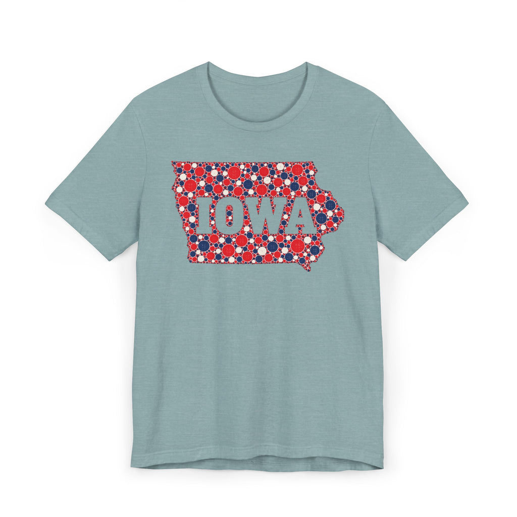 Iowa State Floral Pattern T-Shirt | Red White and Blue Iowa Outline Graphic Tee