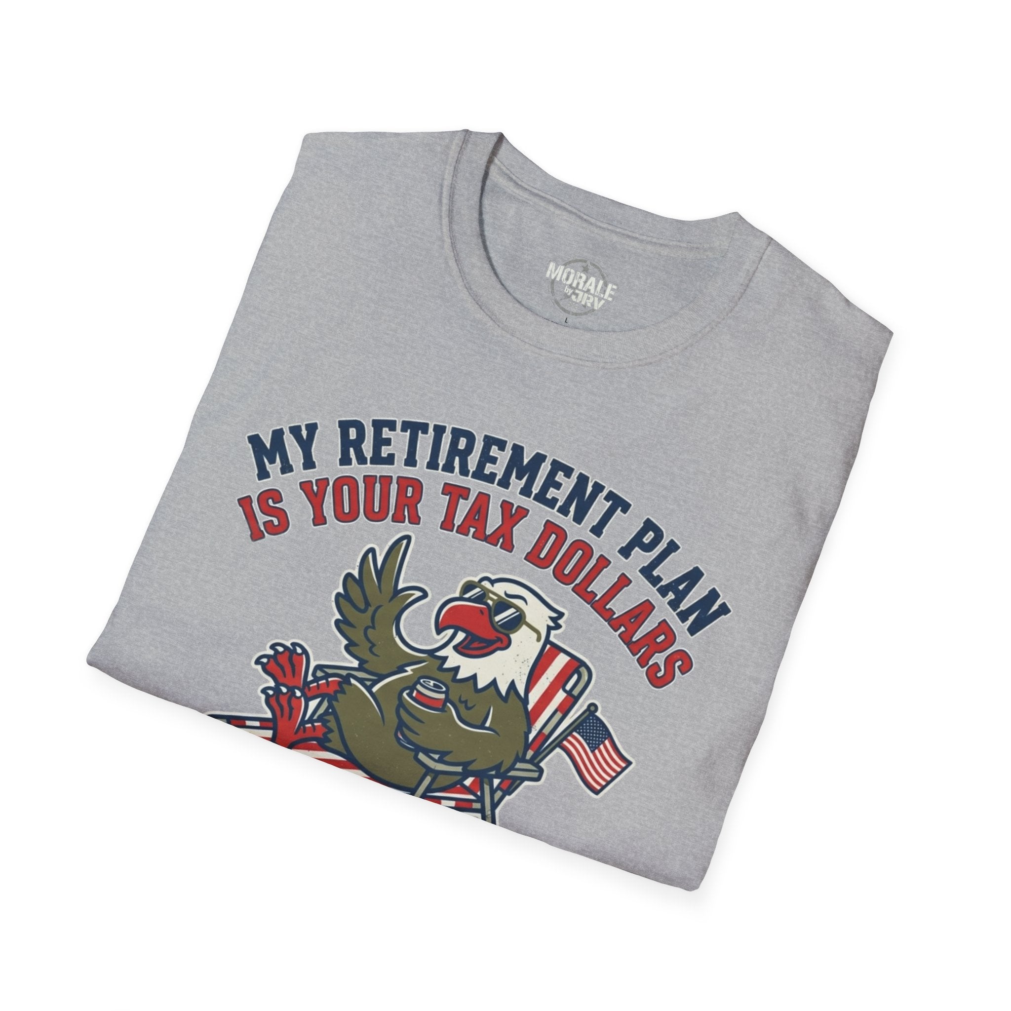 Sport Grey T-shirt: patriotic eagle graphic and tax-dollars slogan
