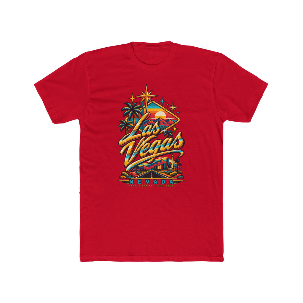 Red t-shirt with neon Vegas Nevada sign and palm tree graphic